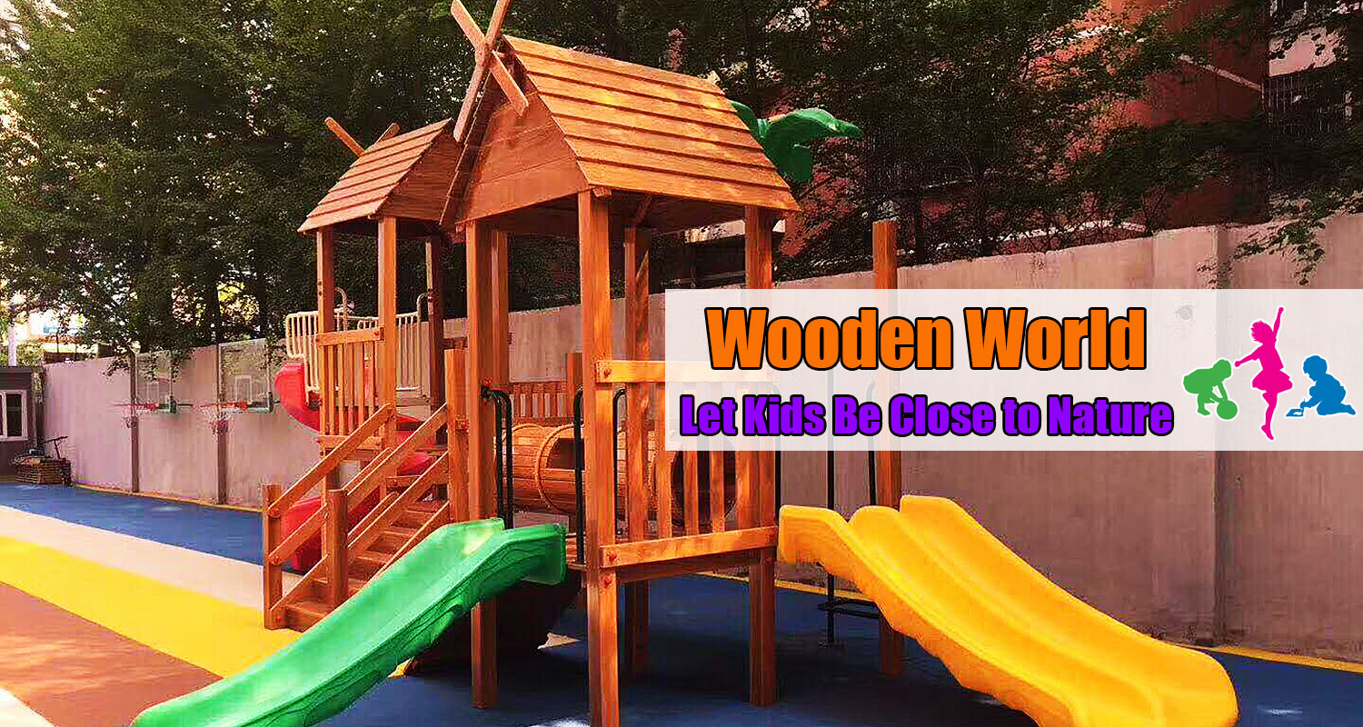 Barckyard Wooden Climbing Structure with Swing Set